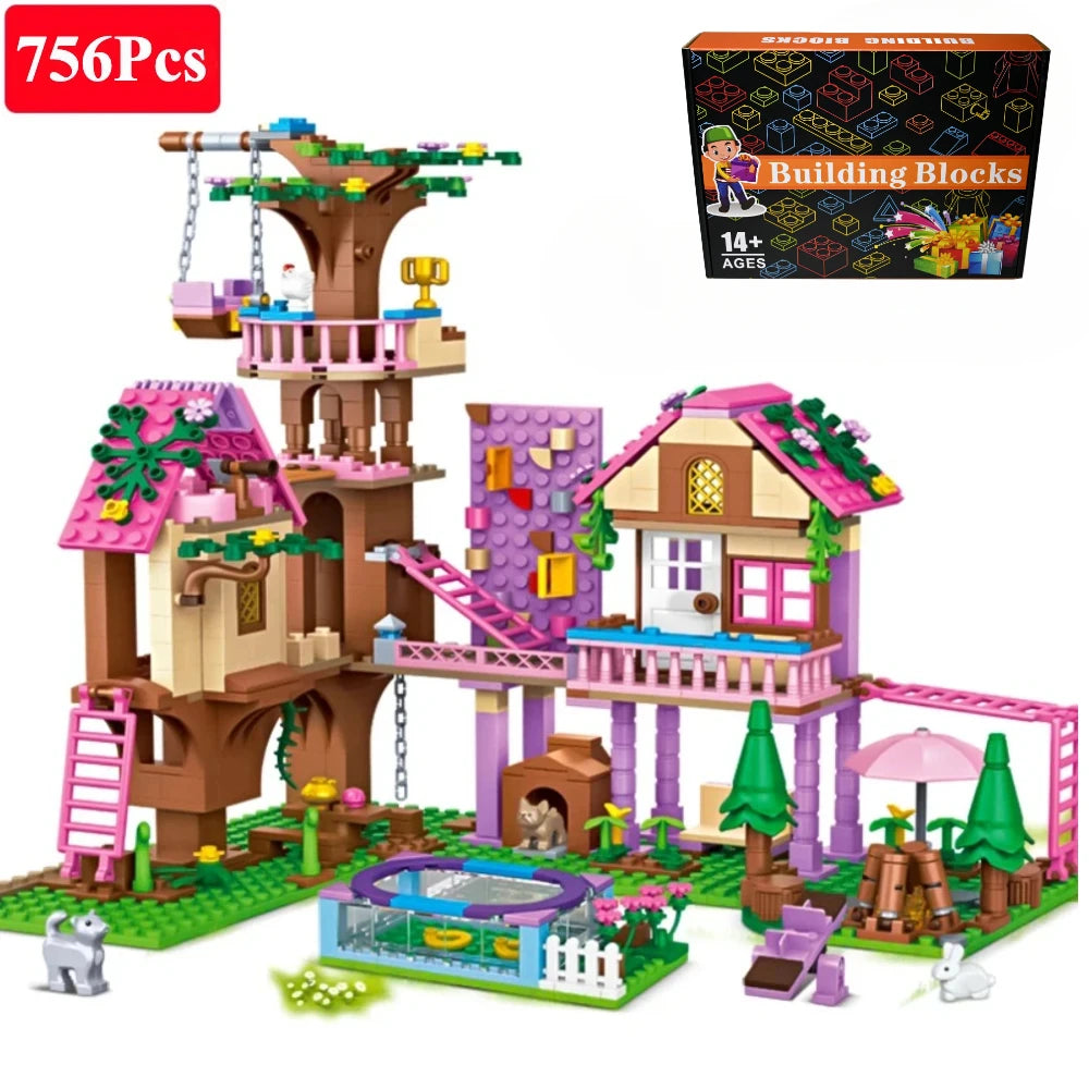 Friends City Tree House Summer Holiday Villa Castle Building Blocks Garden Swimming Pool Model Figures Toy For Kid Birthday Gift