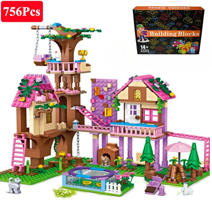 Friends City Tree House Summer Holiday Villa Castle Building Blocks Garden Swimming Pool Model Figures Toy For Kid Birthday Gift