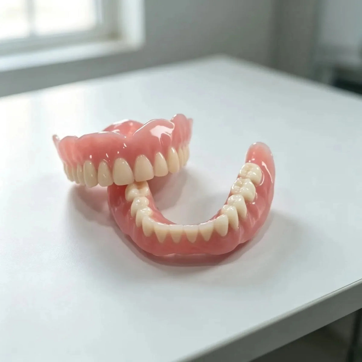 Flexible Moldable Silicone Denture Set, Upper Lower Natural Ivory False Teeth, Instant Smile with Free Toothbrush & Toothpaste