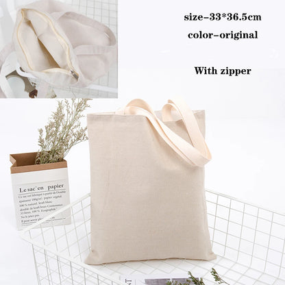 Canvas Cotton bag grocery handbag Foldable Fabric tote bag portable Storage organizer Shopping bag for woman Cloth organizer bag