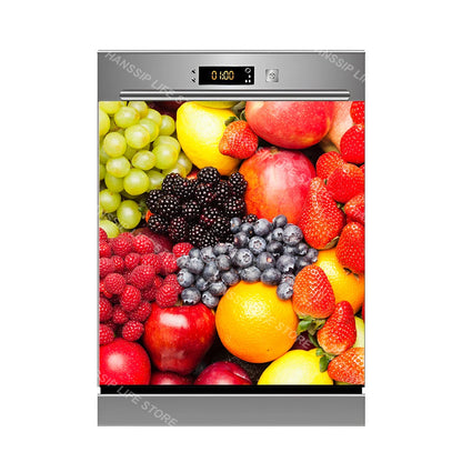 Water Splash Delicious Fruit Printed Dishwasher Sticker Wallpaper Kitchen Waterproof Dishwashing Cabinet Cover Decal Poster