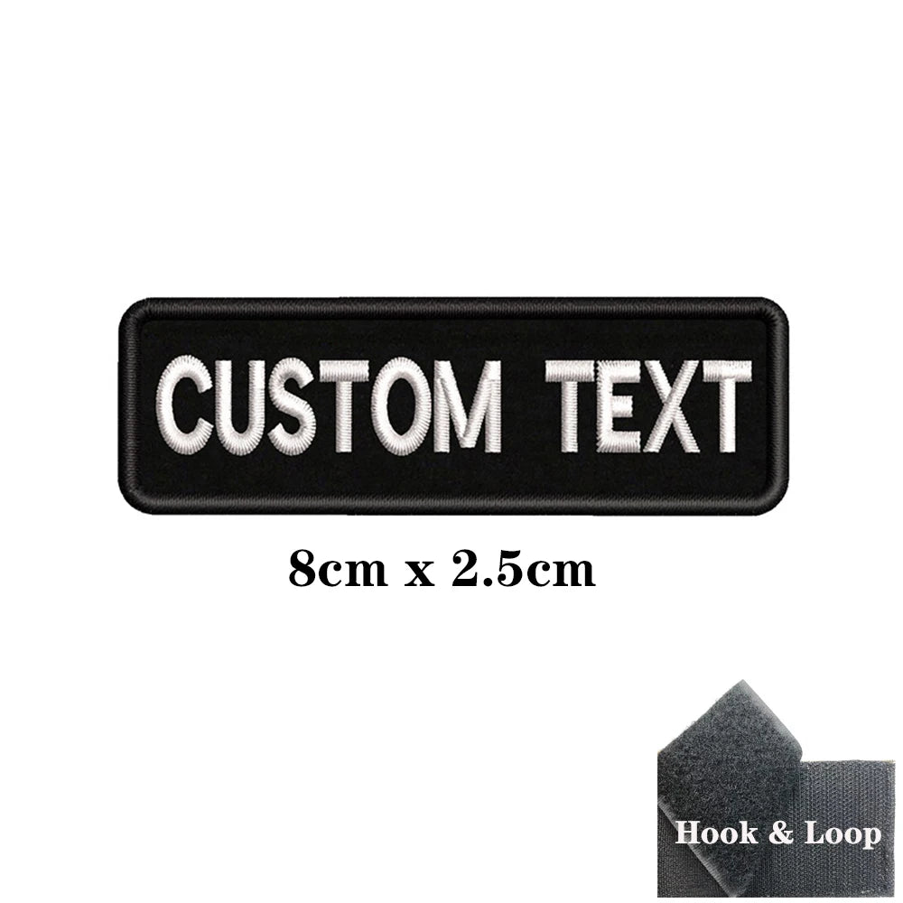 1PC Custom Name Patch Stripes Badge Iron On Or Hook Loop Black 8X2.5cm 8x5cm 10x2.5cm 10x4cm 12x2.5cm 15x5cm 20x7cm 25x8cm