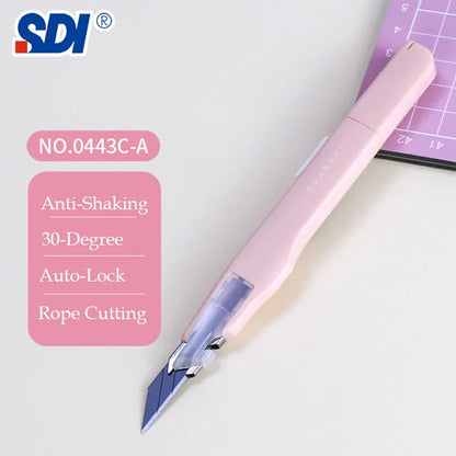 SDI 9mm Anti-Shaking Utility Knife 30-Degree Angle Sharp Black Steel Blades Box Cutter Auto Lock Professional Craft DIY Opener