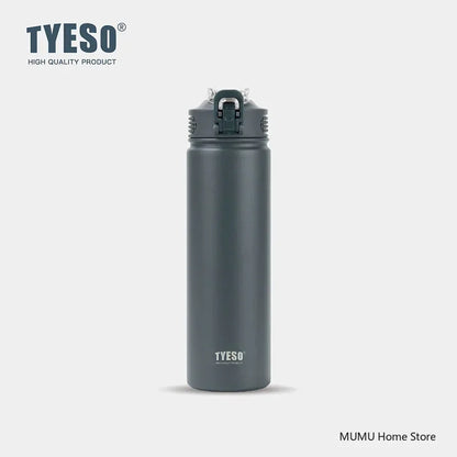 TYESO 600/750ML Stainless Steel Thermos with Straw, Car Sports Water Cup, Hot & Cold Insulated Mug