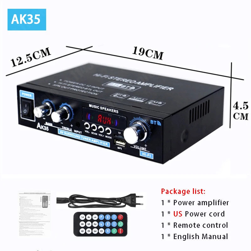 AK55/AK45/AK35 Bluetooth Digital Amplifiers 2 Channel HiFi Stereo Sound Amplifier for Home Car Karaoke FM USB AMP Remote Control