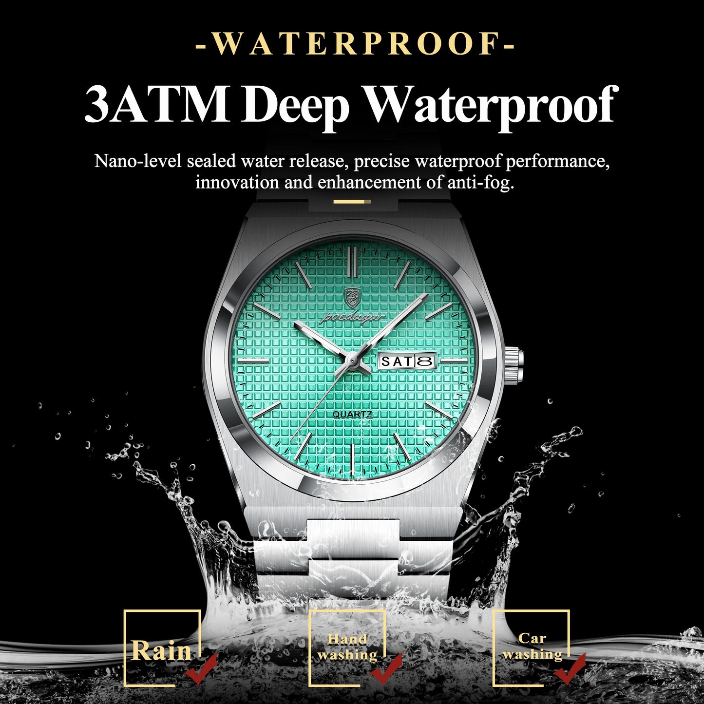 POEDAGAR Trendy Casual Man Watch Luminous Waterproof Stainless Steel Classic Men Wristwatch Date Week Men's Quartz Watches Reloj