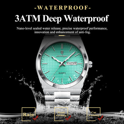 POEDAGAR Trendy Casual Man Watch Luminous Waterproof Stainless Steel Classic Men Wristwatch Date Week Men's Quartz Watches Reloj