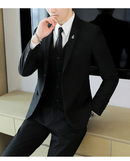 High-End Men's Wedding Suit 3-Piece Set Handsome Banquet Smart Casual Fashionable Three-Quarter Length Vest Trousers Four Season
