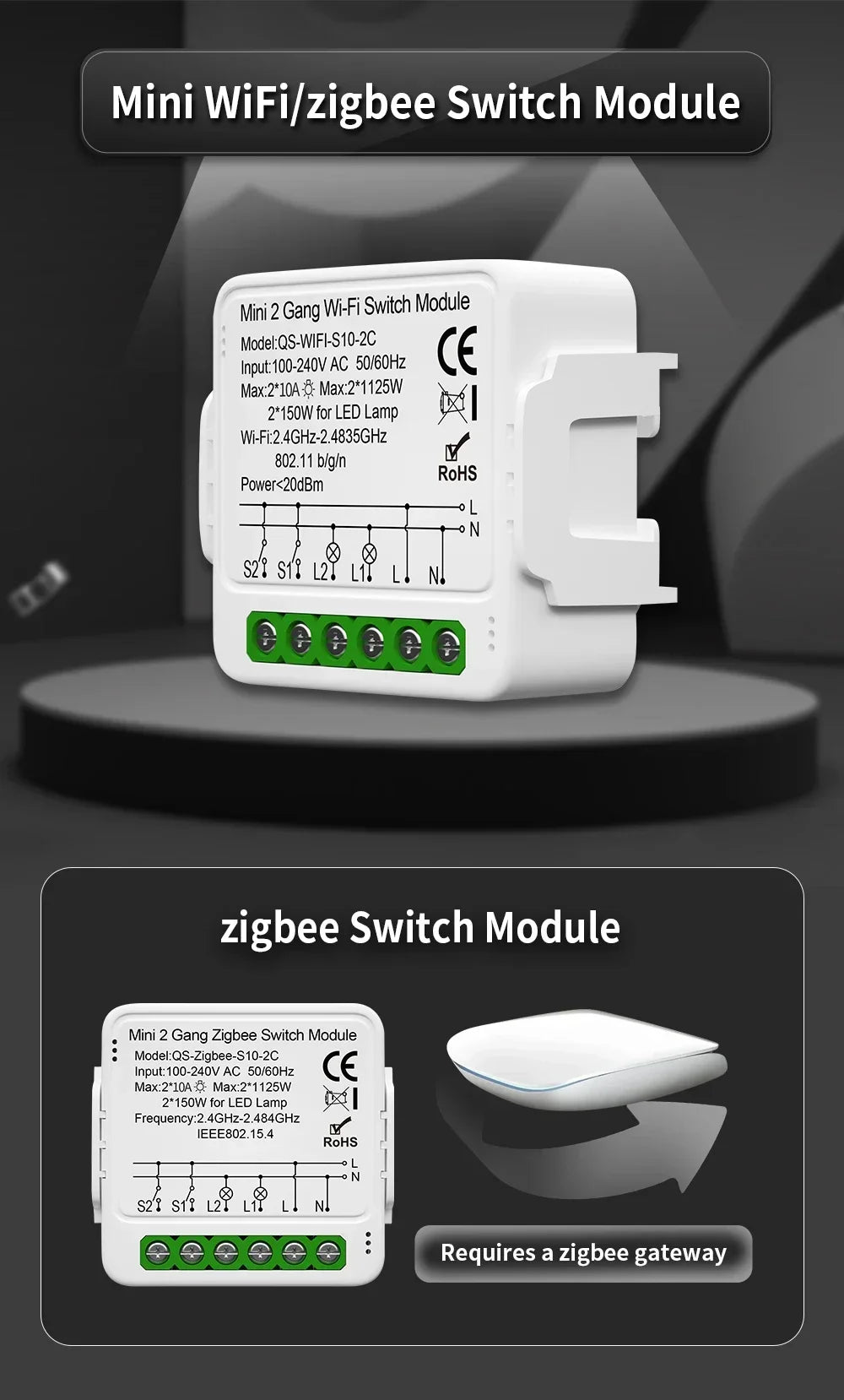 TNCE TUYA WIFI/Zigbee Switch Light Curtain Dimmer Smart DIY MINI Module, 2-way Control Breaker, Voice with Alexa Google Home
