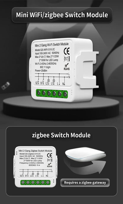 TNCE TUYA WIFI/Zigbee Switch Light Curtain Dimmer Smart DIY MINI Module, 2-way Control Breaker, Voice with Alexa Google Home
