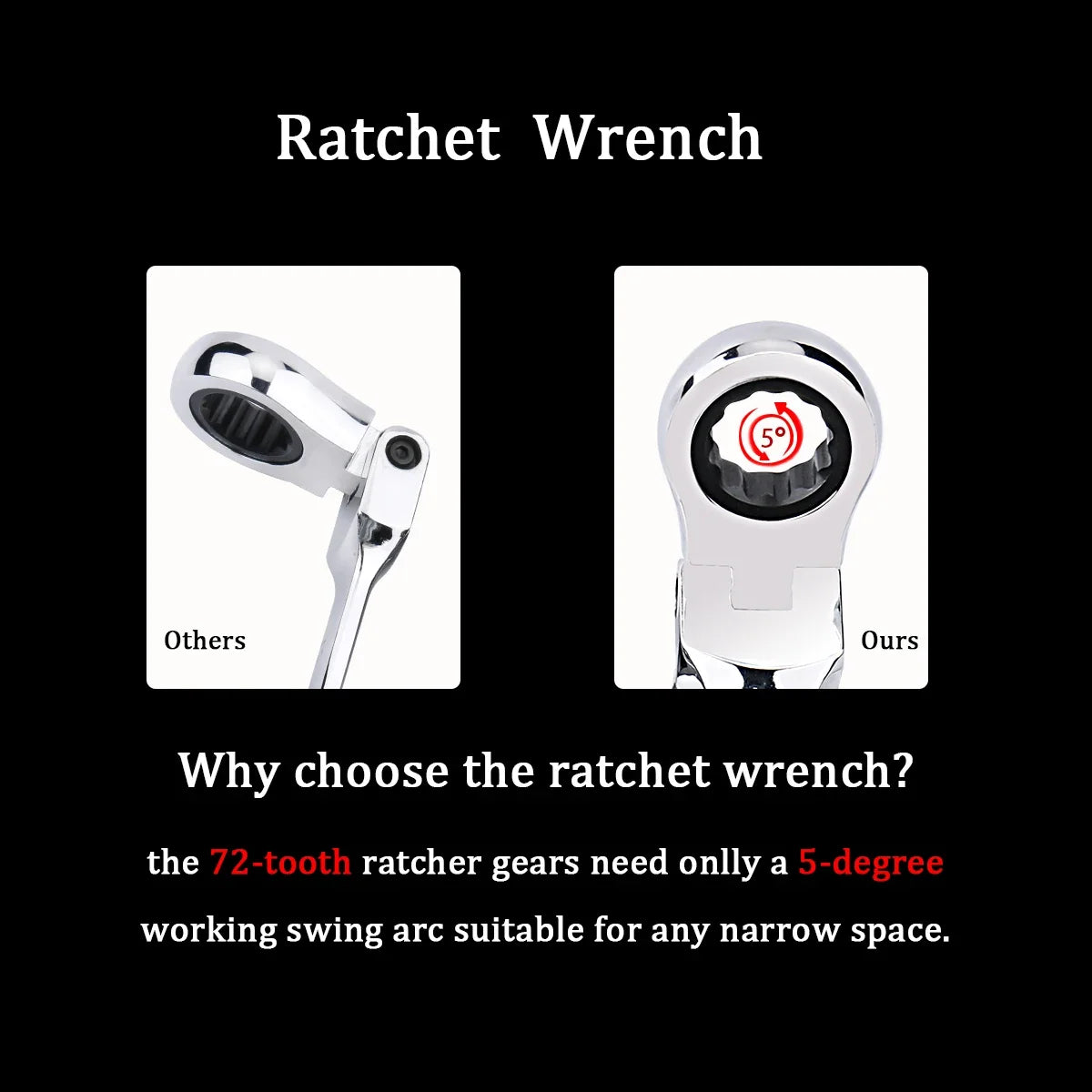 7mm Ratchet Wrench of Keys Spanner Set Hand Tool 72-Tooth Ratcheting Flexible Head Mirror Finish 7mm Auto and Home Repair 1 pcs