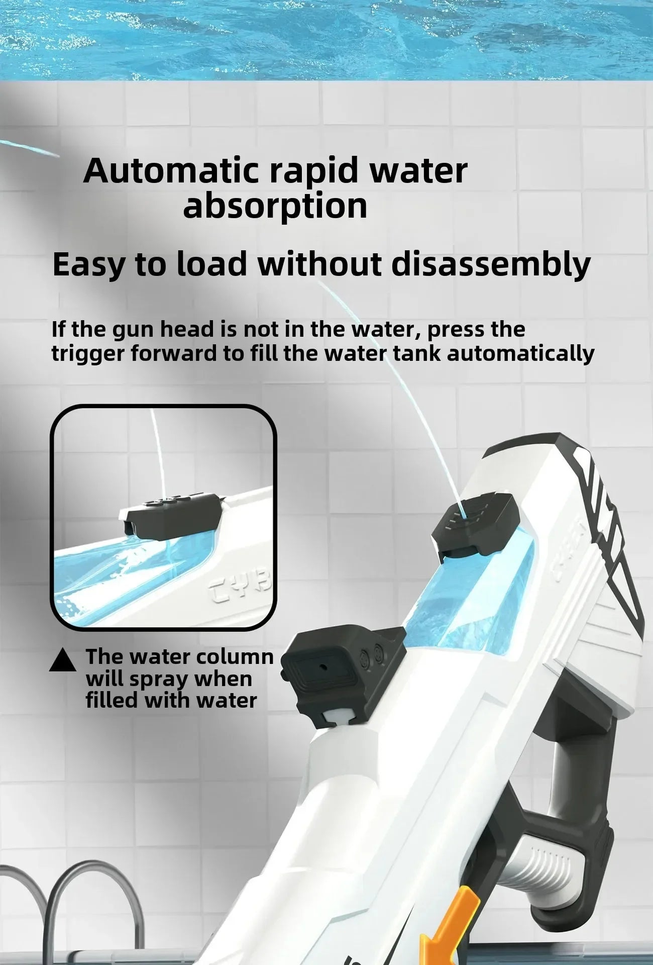 Electric continuous water gun fully automatic water absorption large capacity outdoor battles  summer water fights children toys