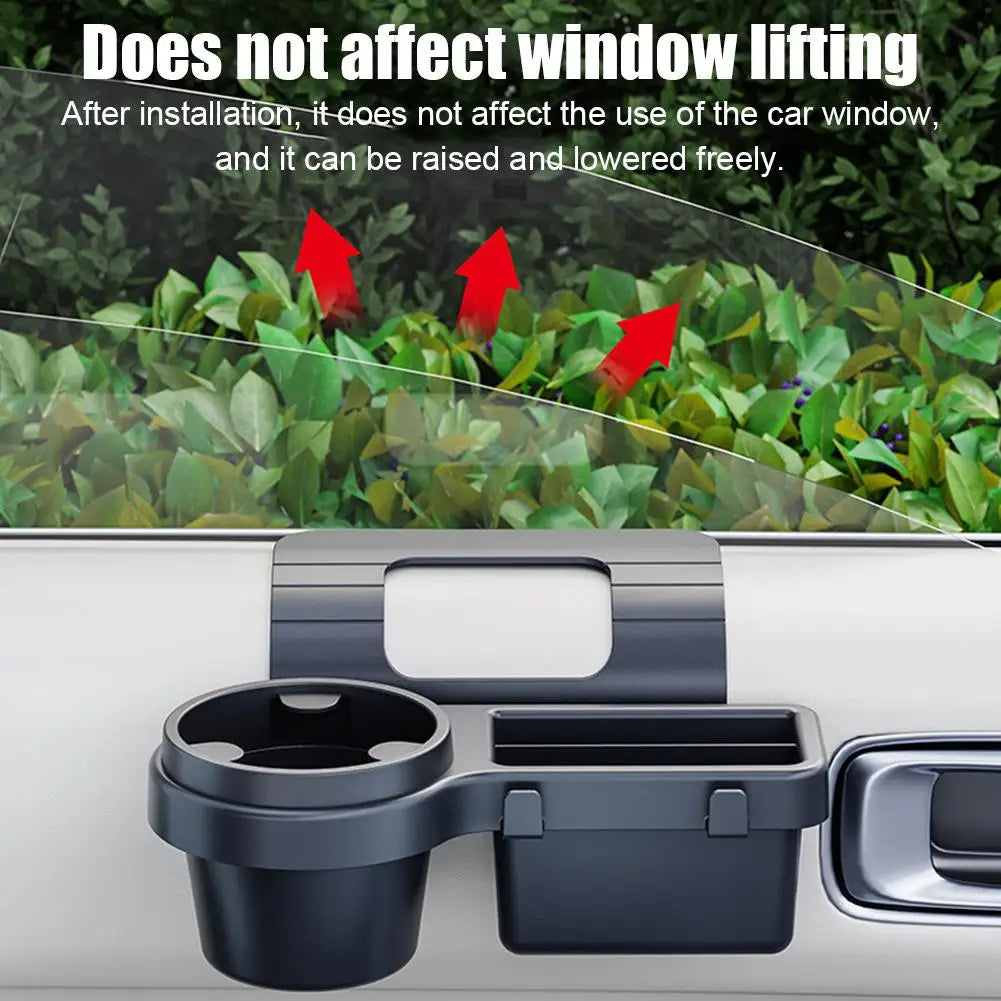 Car Door Side Window Organizer Hanging Storage Rack With Cup Holder & Phone Slot Durable Plastic Storage Auto Accessories