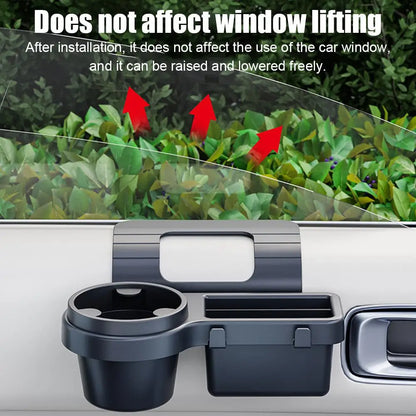 Car Door Side Window Organizer Hanging Storage Rack With Cup Holder & Phone Slot Durable Plastic Storage Auto Accessories