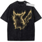 Oversize Vintage Washed Pokemon T Shirt Cute Mimikyu Cartoon with Small Ghost Companion Graffiti Print Streetwear Casual Wear