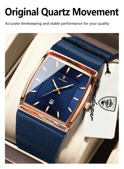 POEDAGAR Original Luxury Men's Wristwatch Stainless Steel Mesh Waterproof Luminous Date Man Watch Fashion Quartz Watches For Men