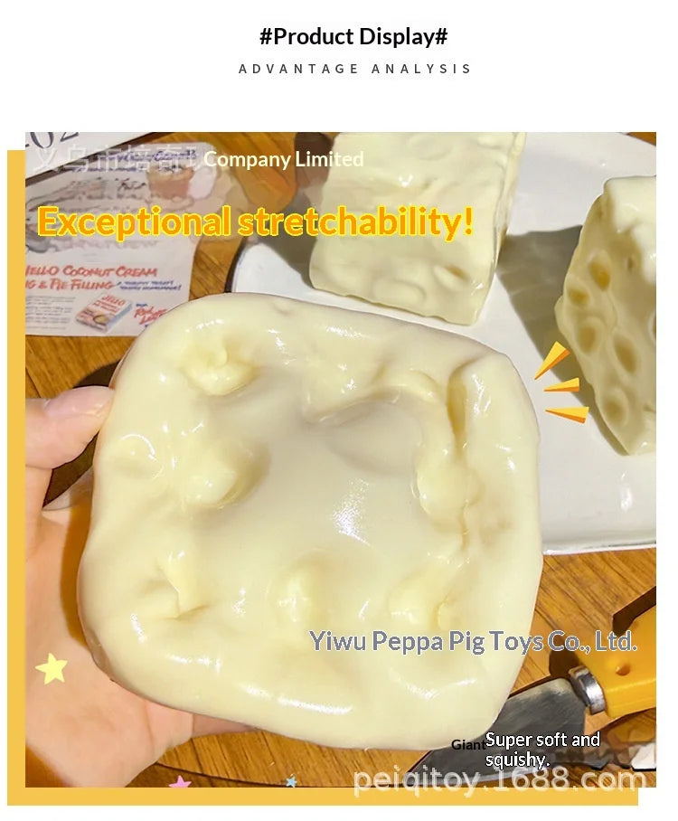 Hot Peiqi Giant Cheese Squishy Non Rebound Moldable Handmade Filled Stress Relief Sensory Fidget Toy For Adults