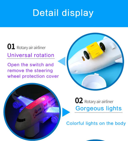 Electronic Aeroplane Toy with Music & Light Airplane Toy Electric Detachable Plane Toys Autopilot Automatic Obstacle Avoidance