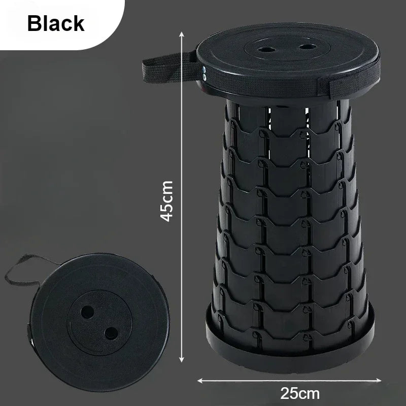 Retractable Folding Stool Adjustable Height Portable Collapsible Chair Lightweight for Camping Fishing Travel Outdoor