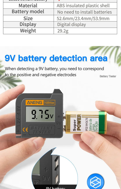 ANENG 168Max Digital Lithium Battery Tester Capacity Universal test Checkered load analyzer Display Check AAA AA Button Cell