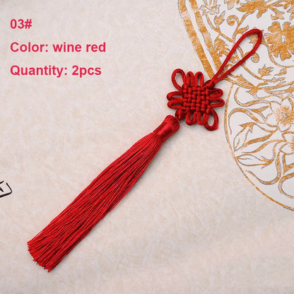 2Pcs Tassel Fringe Handmade Silk Floss Chinese Knot Tassel Bangs Flower Tassel for DIY Craft Door Car Handing Home Decor