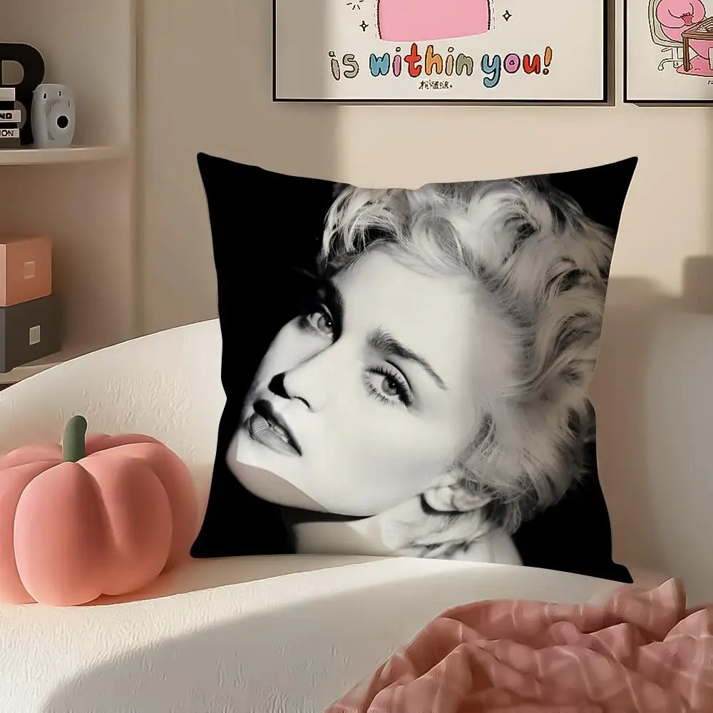 Iconic Pop American Singer M-Madonna Cushion Cover Pillowcase Short Plush Invisible zipper Room Sofa Cushion Cover
