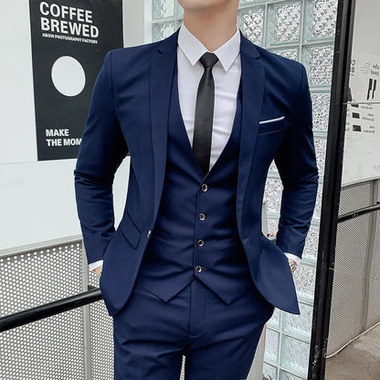 Men's 2025 High-Quality Three-Piece Set Fashionable Cool Versatile Trendy Business Casual Wedding British-Style Suit