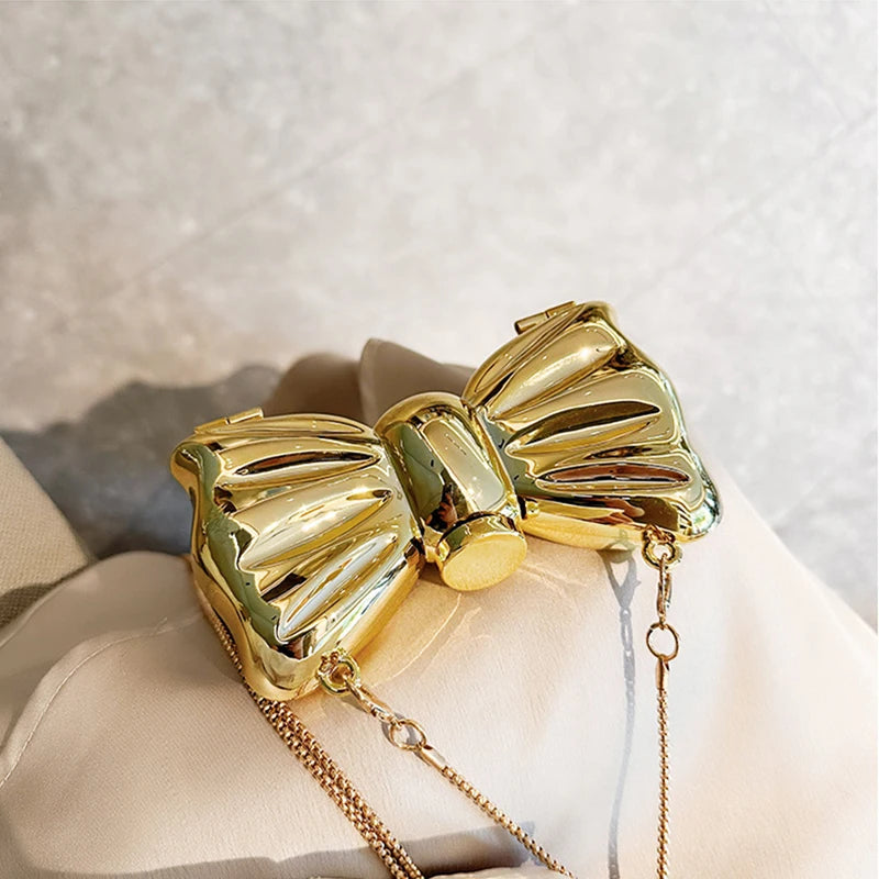 Luxury Designer Mini Bowknot Evening Bag for Women Girls Crossbody Handbag Chain Shoulder Bags Metal Purse for Party Wedding