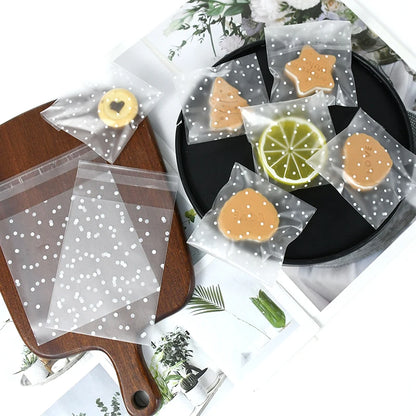 100pcs Plastic Transparent Cellophane Bags Polka Dot Candy Cookie Gift Bag Self Adhesive Candy Bags for Wedding Birthday Party
