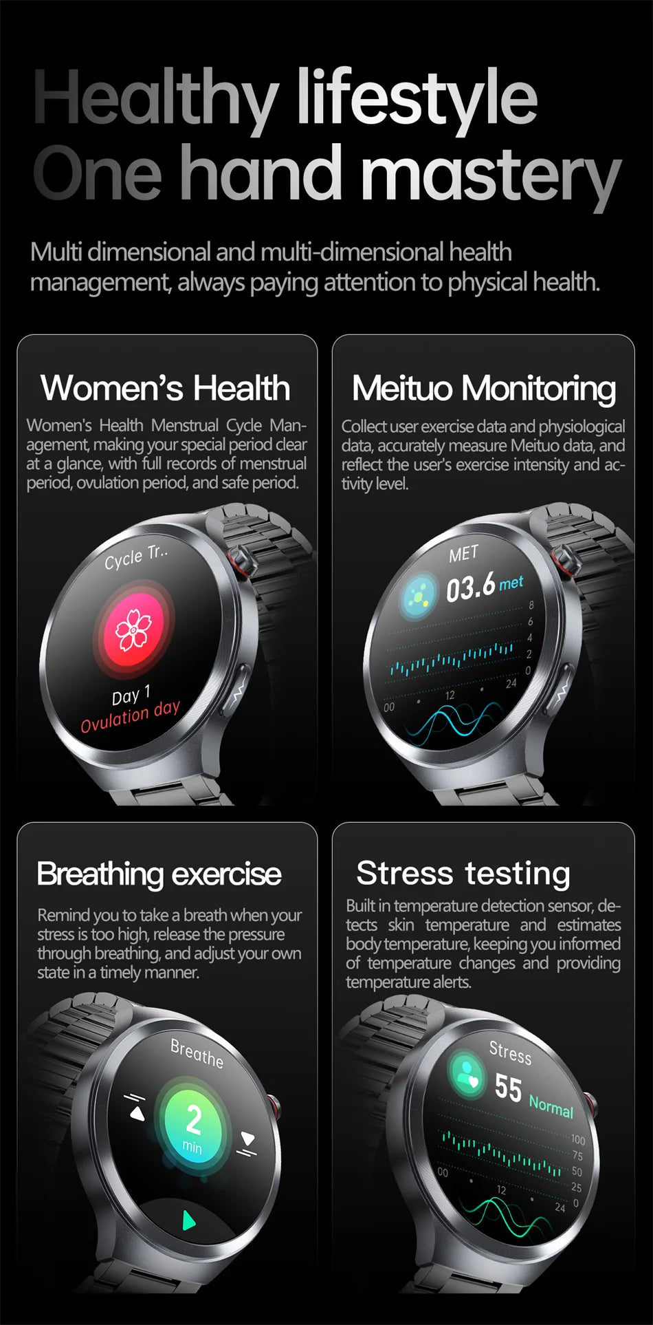 2026New 1.73-inch Sapphire AMOLED Smart Watch Men Women ECG Uric Acid Blood Pressure Health Track Call Clock Care Smartwatch NFC