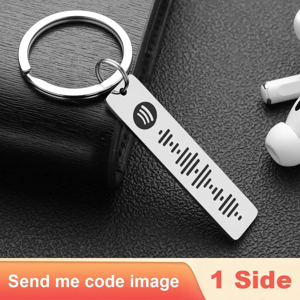Personalized Spotify Code Keychains Music Keyrings Customized Scannable Song Name Key Rings Chains Best Gift for Car Couple P040