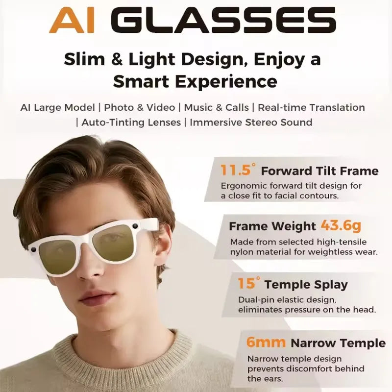 New M02 Ultra Smart AI Glasses 3600mAh Charging Case Power Bank 1080P HD Camera ChatGPT 32GB Translation Music Video Sunglasses