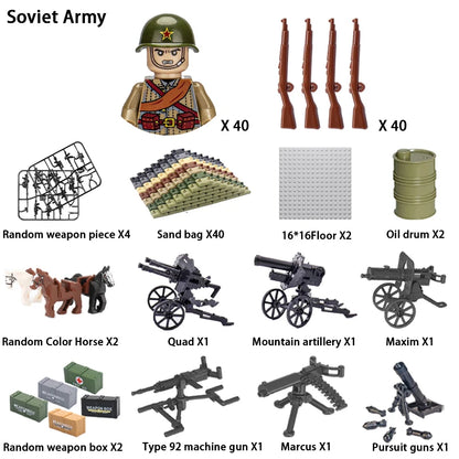 WWII Infantry Military Soldier War National Army Mini Gun armament Models Building Blocks Building Blocks Toys for Kids