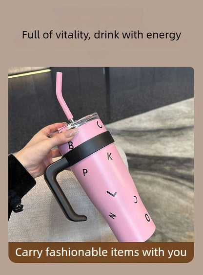 Stylish High Capacity Insulated Stainless Steel Water Bottle with Straw for Women Outdoor Sports Cup