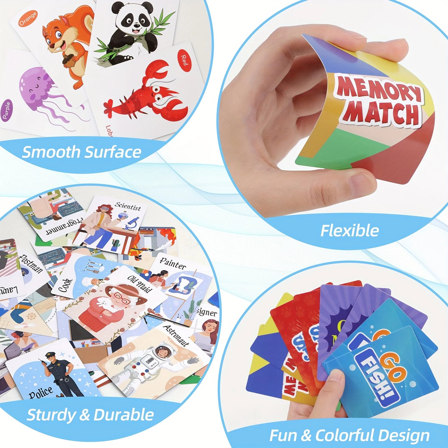 4 in 1  Kids Card Games: Go Fish, Old Maid, Memory Match, Slap Jack; Birthday Gifts for Boys and Girls Ages 4+; Educational Game
