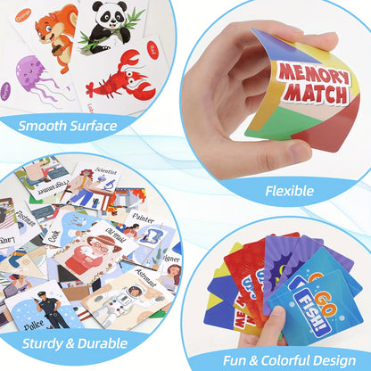 4 in 1  Kids Card Games: Go Fish, Old Maid, Memory Match, Slap Jack; Birthday Gifts for Boys and Girls Ages 4+; Educational Game