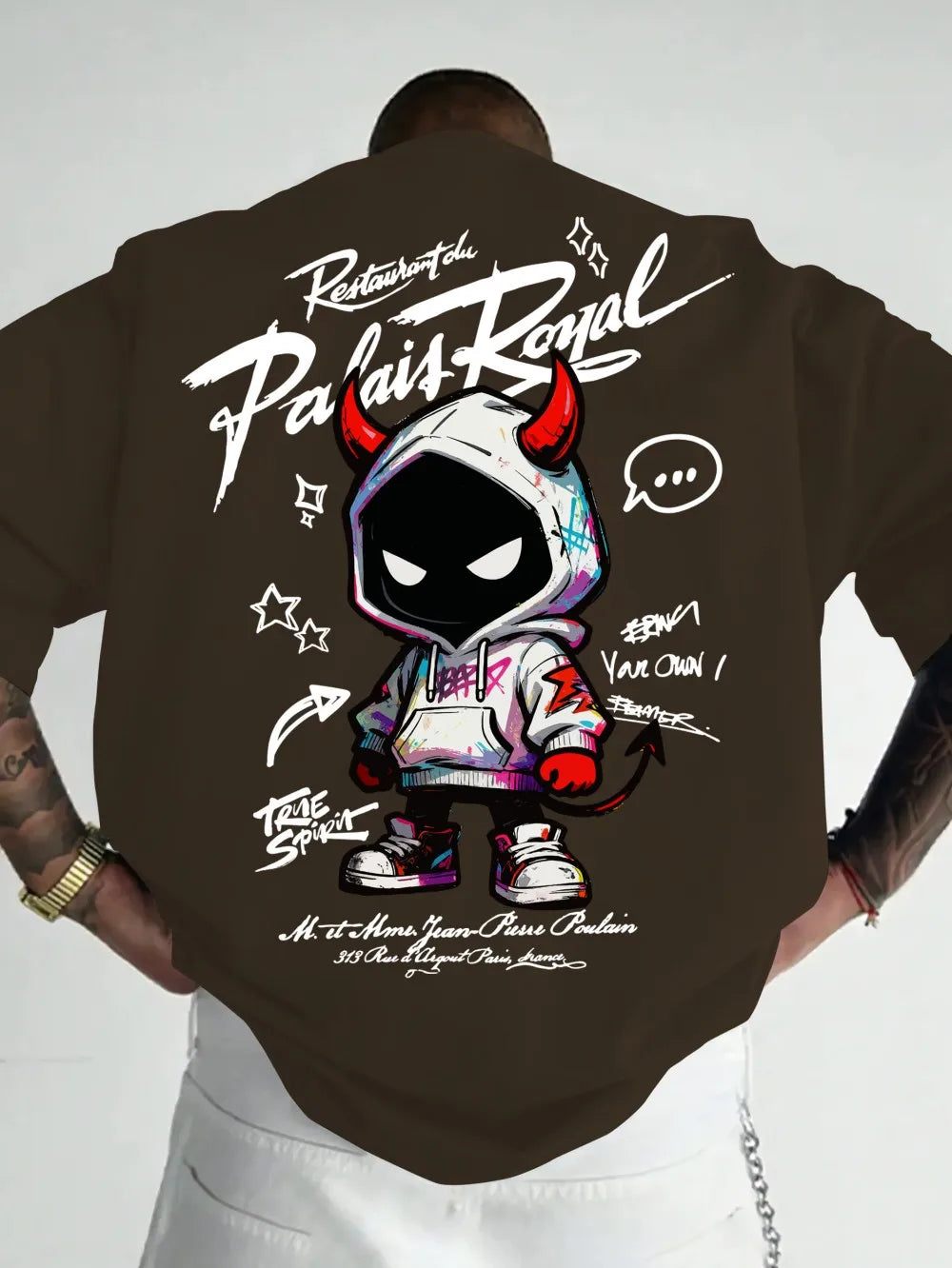 American men's summer personalized small devil letter print comfortable and breathable round neck T-shirt outdoor street top