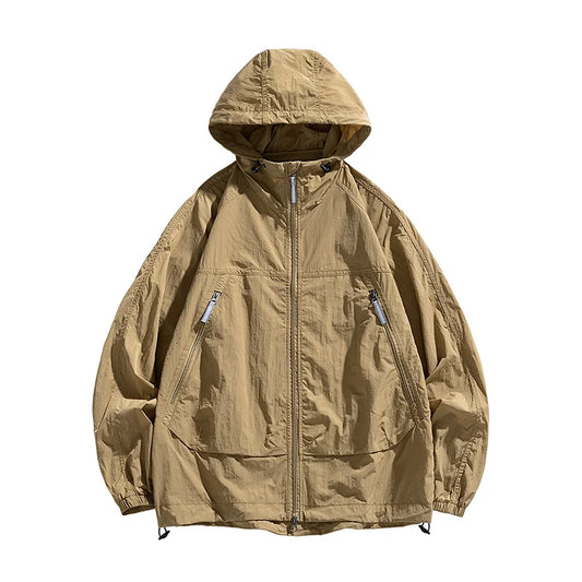 UPF 50+ Men's Hooded Windbreaker Sunscreen Jacket - Ultra Light Summer Zipper Pocket Elastic Cuffs  Suitable for Outdoor Hiking