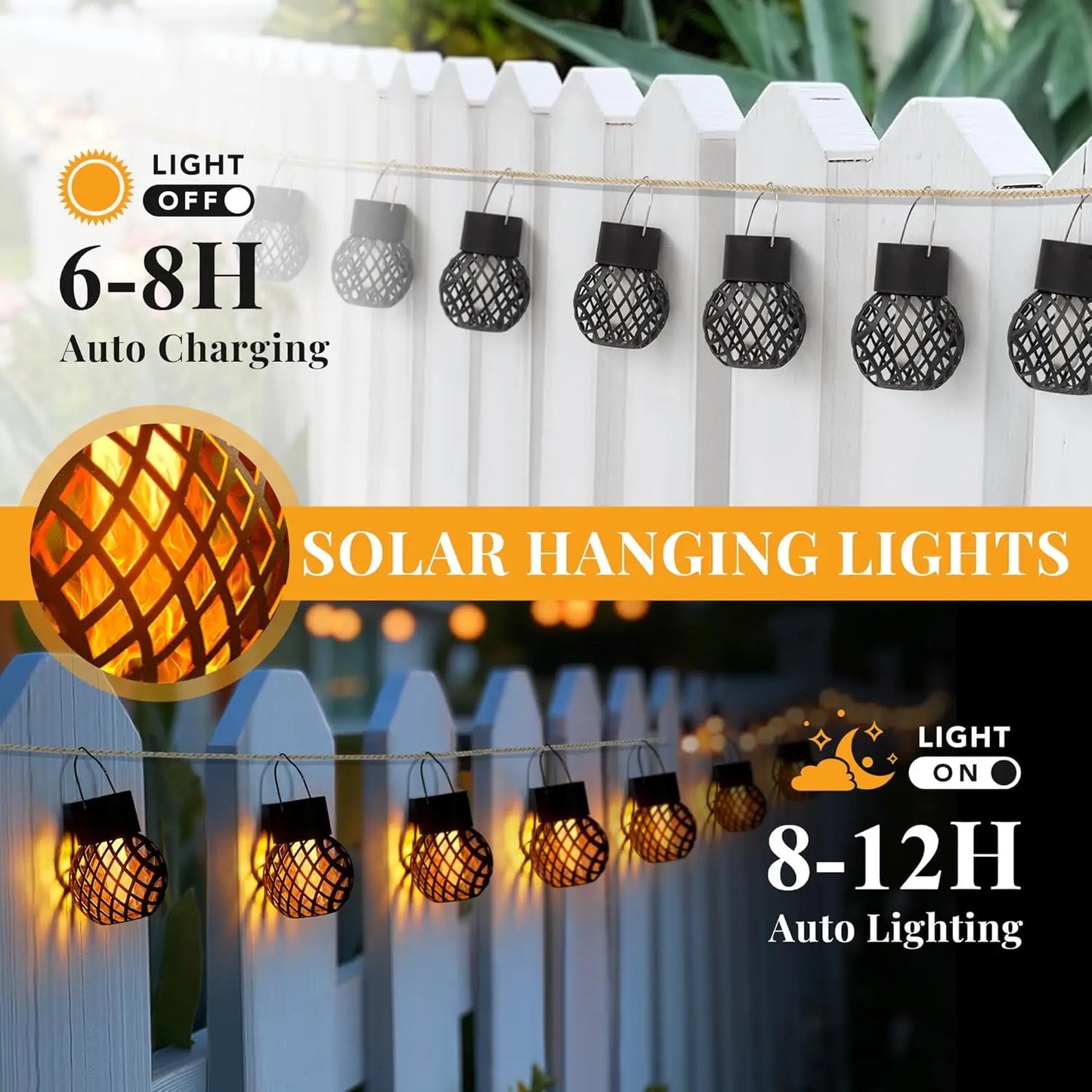 Solar LED Outdoor Flame Effect Hanging Lantern Out Waterproof Garden Decoration Lamp Solar Fairy Light For Patio Garden Yard