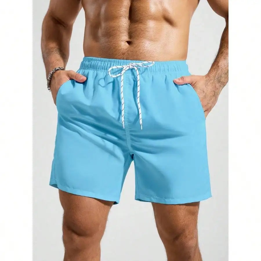 Palasendo Men's Plain Pocketed Drawstring Waist Beach Shorts, Suitable For Summer, Hawaiian, Men Dry Fit Orange Swim Trunks, Men Swim Trunk Matching, Men Beachwear, Plain Swim Trunks