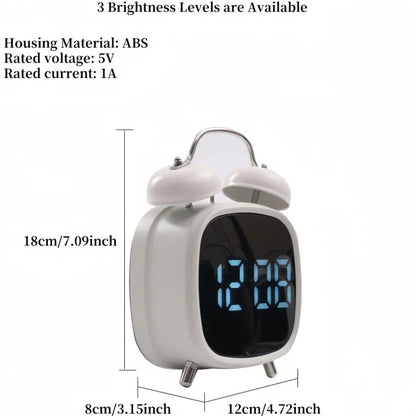 Voice Control Digital Alarm Clock Double Bell Super Loud for Heavy Sleeper Night Mode 12/24H Night Anti-disturb Table LED Clock