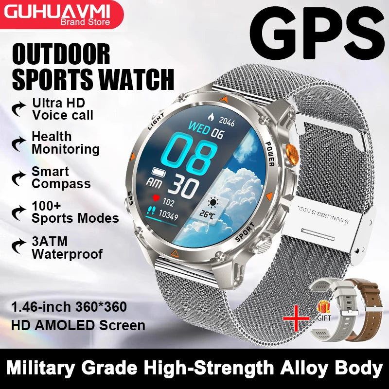2025 New GPS Map Navigation Smart Watch Men Women Amoled Screen 3ATM Waterproof Sport SmartWatch Compass NFC BT Call Watches Men