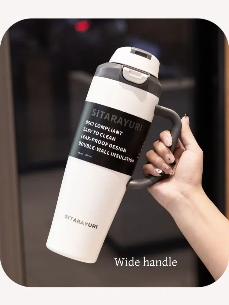 JUSTINLAU 1PC 1200ML Large Capacity Stainless Steel Insulated Cup Car Travel Outdoor Camping Coffee Beverage Water Bottle