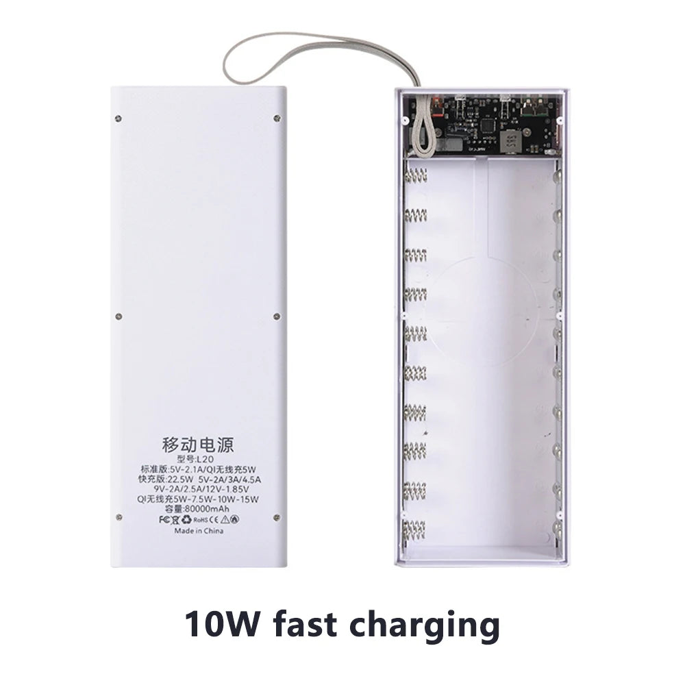 20*18650 Detachable Power Bank Case 22.5W PD QC3.0 Quick Wireless Charging DIY Shell With LED Lighting 18650 Battery Storage Box