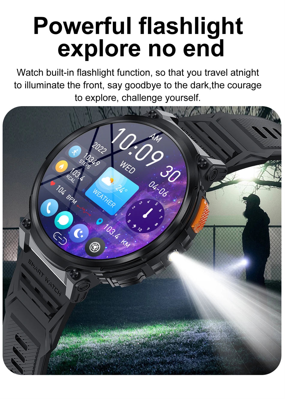 LIGE 1.85-inch AMOLED Smart Watch Men with LED Flashlight IP68 Waterproof Smartwatch 730mAh Bluetooth Call Smartwatches For Men