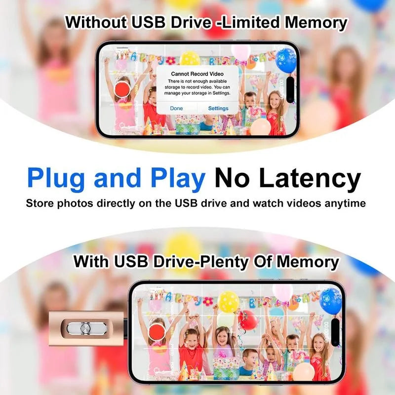4-in-1 USB 3.0 External Flash Drive for iPhone & Type-C & Android & PC, Easy Backup and File Transfer, Photo Stick Memory Stick