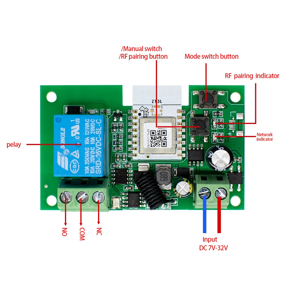 1 Channel Zigbee/WIFI Tuya Smart Relay 12V 24V 110V 220V Dry Contact NO/NC/COM Module Remote Switch for Light/Motor,Alexa Work