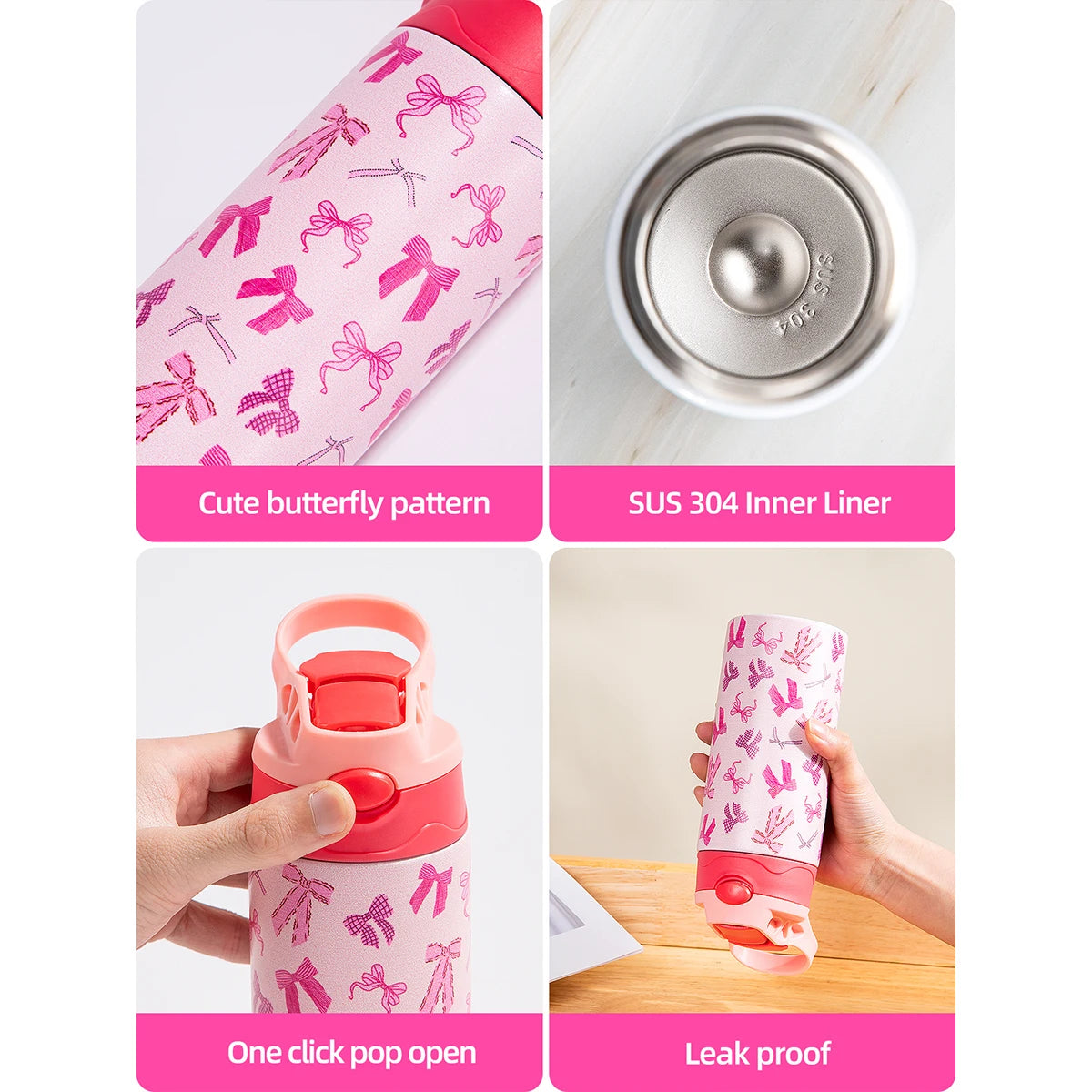 350ml Cartoon Insulated Cup Animal Pattern Stainless Steel Thermos Cup Christmas Vacuum Flasks Water Bottle Xmas Gift Cup