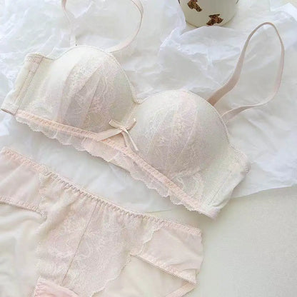 YEMOMO French Style Lace Half Cup Bra Set Wireless Push Up Boost Bust Lift Anti Sagging Elegant Comfortable Lingerie Set Ladies