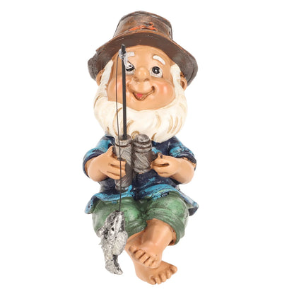 Fishing Gnome Sitter Funny UV Resistant Resin Decorative Outdoor Garden Lawn Gnome for Yard Garden Decoration